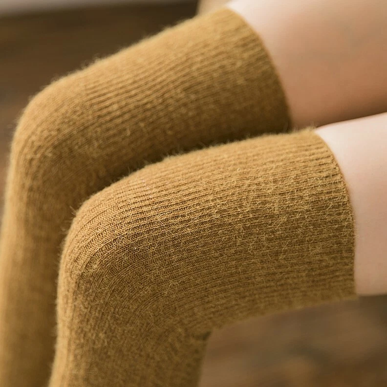 Women Wool Over Knee-High Socks Crew Solid Thigh Stocking Design Boot Fanshion