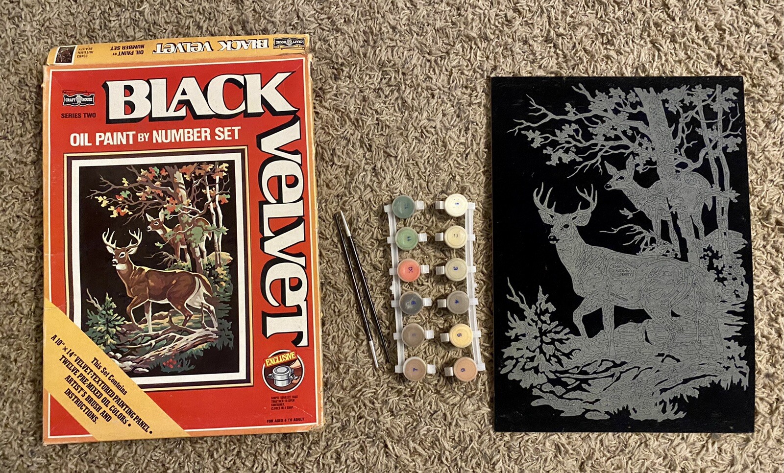 Vintage Craft House Black Velvet Paint by Number “Autumn Beauty” Deer Scene NOS eBay