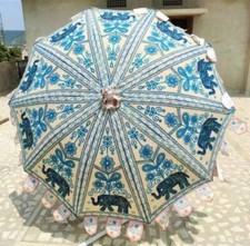 Garden Parasol Elephant Embroidered Indian Outdoor Sun Shade Patio Umbrella