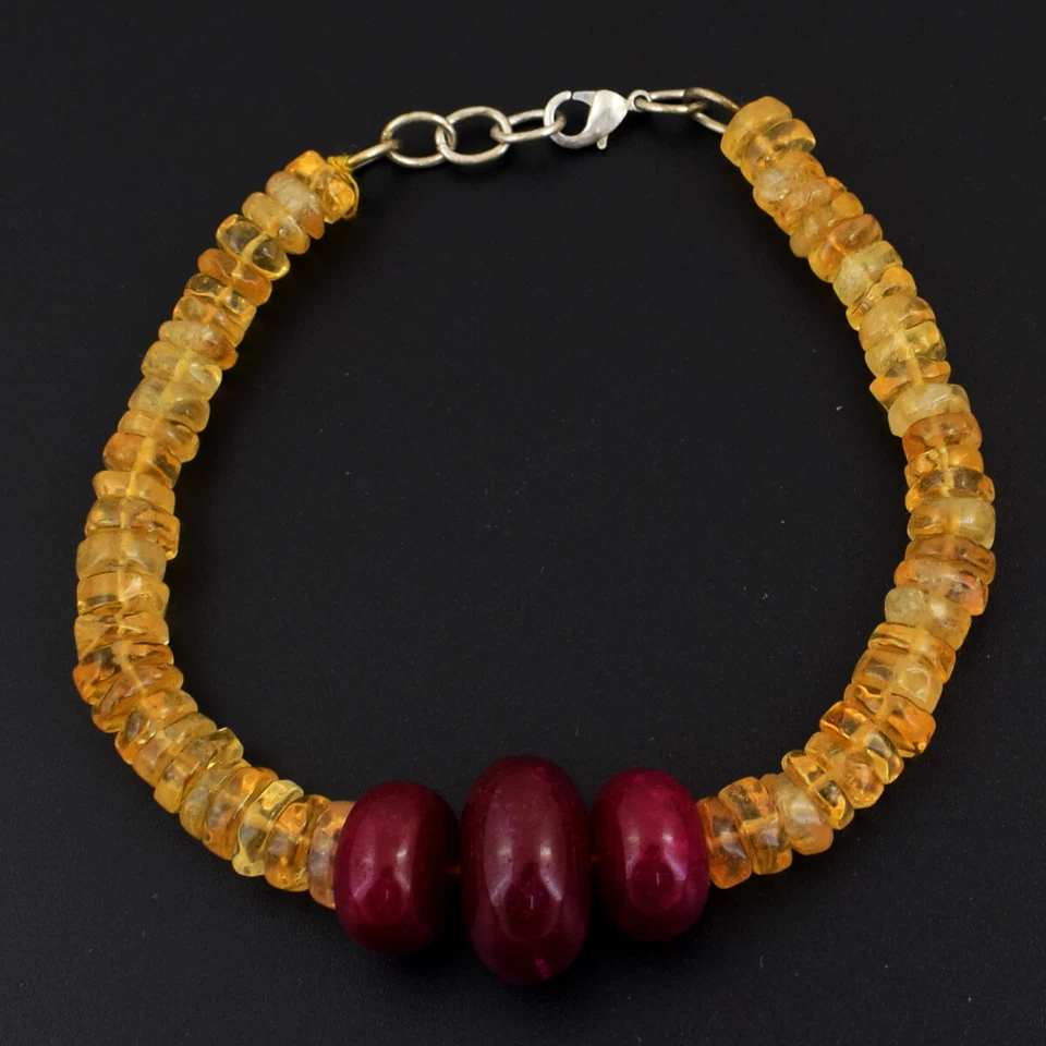 136 Cts Earth Mined 7" Long Red Ruby & Yellow Citrine Beads Bracelet JK 16E322 - Image 2 of 2