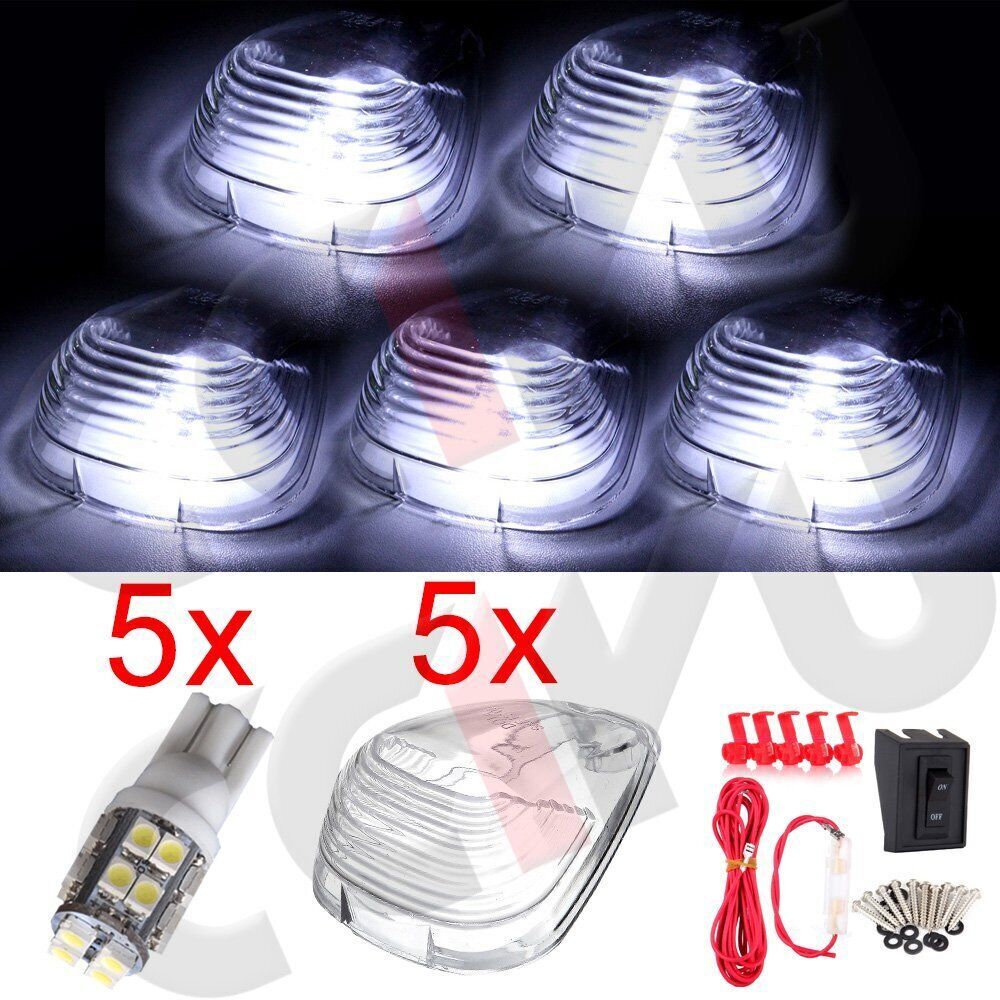 5-Pack Clear Cab Marker Light Lenses with 3258 20SMD Bright White LED Assemblies – Perfect Fit for Trucks and Trailers
