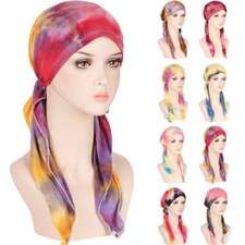 Muslim Women Braid Chemo Cap Pre-Tied Long Tail Hijab Hat Wrap Headscarf Arab