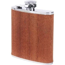 FLASK 6oz Real SAPELE WOOD Wrap Screw Cap Top Hip Pocket Liquor Whiskey Alcohol