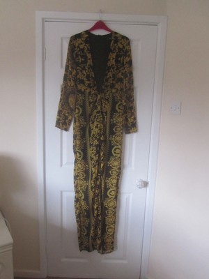 black and gold scarf print dress