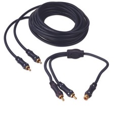 20' Subwoofer Cable, Male to Male, 24K Gold-Plated w/ 6" RCA Y Adapter Blue