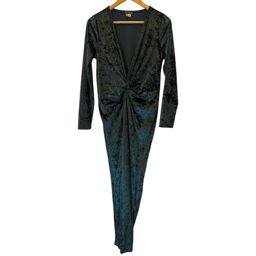Venus Women's Velvet Jumpsuit Emerald Green Twist Front Long Sleeve Party SZ M
