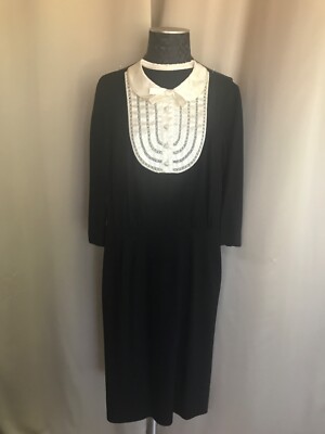 Vintage 40's BENHAM Original New York black dress with rhinestones on ivory  bib - Main Image