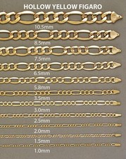 Genuine 18K Yellow Gold Filled Italian Figaro Chain Necklace, Many Width/Length