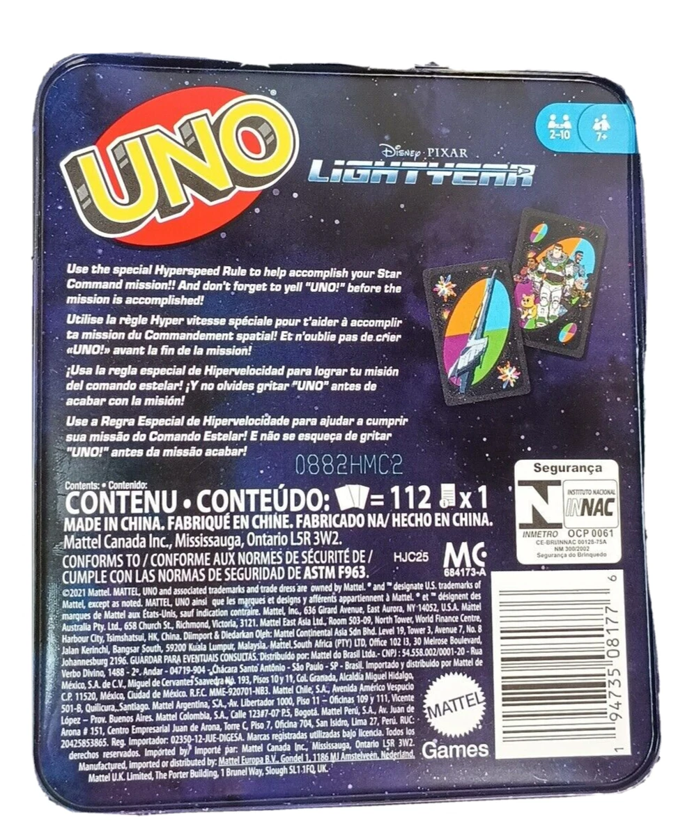 Mattel Games UNO Disney Pixar Lightyear Card Game in Storage Tin,  Movie-Themed Deck & Special Rule, Gift for Kid, Adult & Family Game Nights,  Ages 7