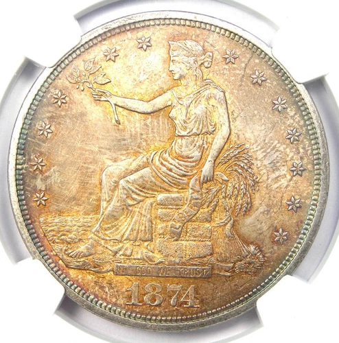 1874-P Trade Silver Dollar T$1 Coin (1874) - NGC Uncirculated Detail (UNC MS)