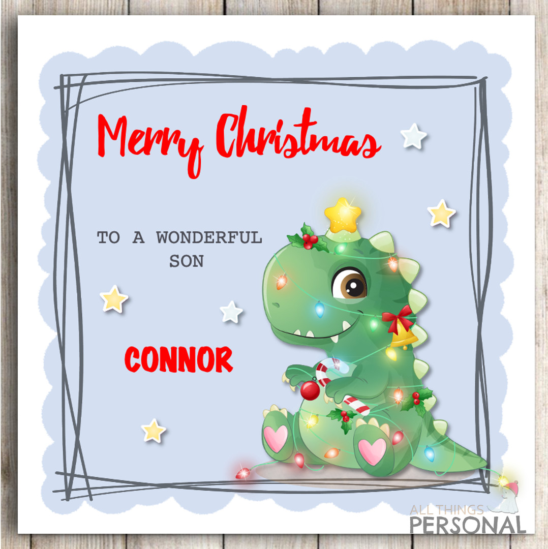 Personalised Boys Dinosaur Christmas Card for Son Grandson Nephew Brother Godson
