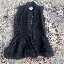 L & B Black Wool Blend Open Knit Fur Sweater Vest Size Pl Darkboho Witchcore