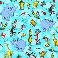 3/4 Yard Celebration Seuss The Cat in The Hat Character Blue Cotton Fabric 19061