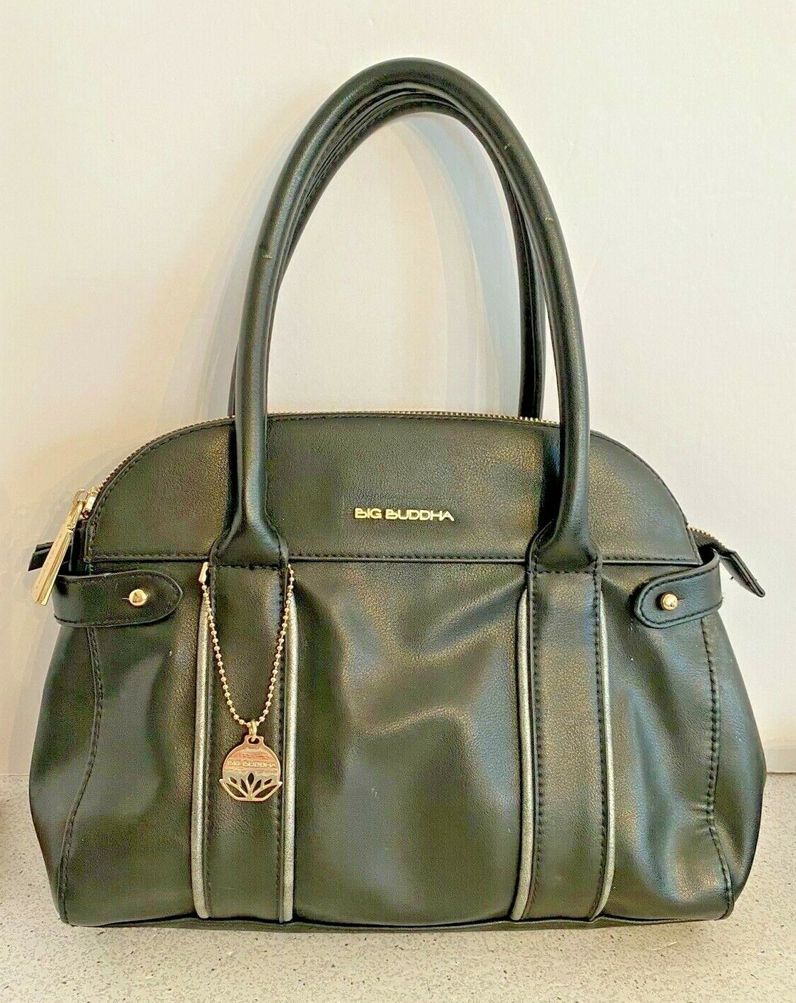 Big Buddha Black Vegan Leather Top Handles Bag Purse … Gem