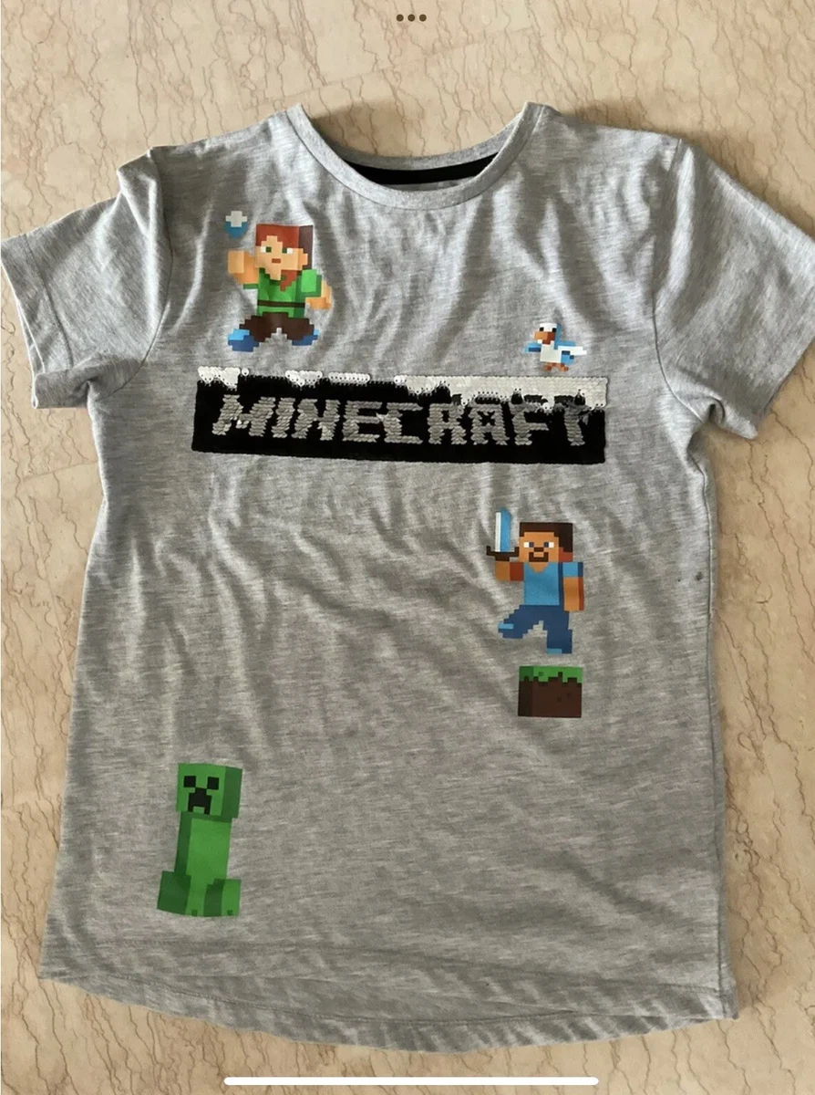 MINECRAFT BEAU T SHIRT GAR ON 6 8 ANS AVEC SEQUINS R VERSIBLES