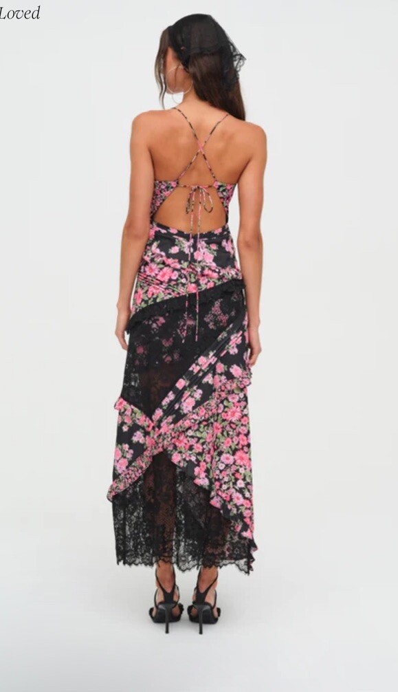 Free people For Love & Lemons Rosalyn lace Pieced Patchwork Maxi Dress L |  eBay