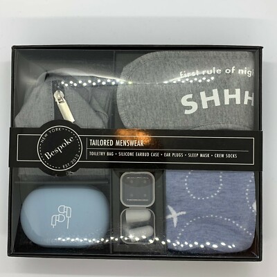 NIB! Bespoke Travel Box 5pcs Gift Set Toiletry Bag+Earbud Case+Masks+Socks &More