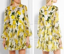 Dolce&Gabbana white dress print lemons it40 silk 100%