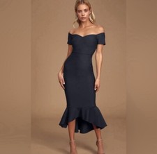 LuLus How Much I Care Midnight Blue Off The Shoulder Midi Dress Size Medium