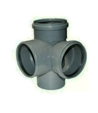 4" 110 mm - Double Corner Branch Soil Pipe 110/110/110/90° 87½° Sewer Waste Grey