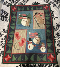 Vintage Handmade Christmas Winter Quilted Wall Hanging Banner Decor Quilt EUC