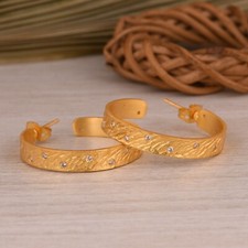 Round Cut Cubic Zirconia 925 Silver Gold Plated C Shape Hoop Earrings For Women
