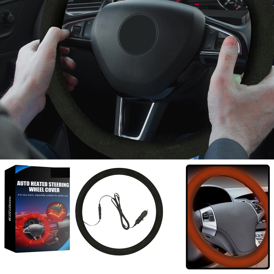 Heated Steering Wheel Cover 15" Steering Wheel Warmer 12V Heated Auto