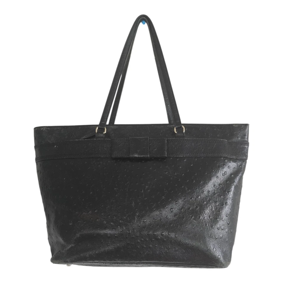Kate Spade Ostrich Leather Travel Tote Handbag Women Black Pebbled Bow Large  - Image 2 of 4