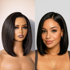 Black Bob Lace Front Wig Glueless Straight Short Wigs Upgrade with Human-Hair-Li