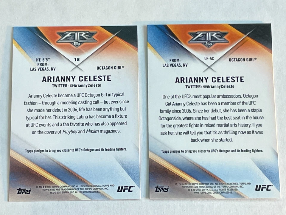 Arianny Celeste 2017 Topps UFC Chrome Fire Insert #UF-AC & Fire #18 Base Lot (2) - Image 2 of 2