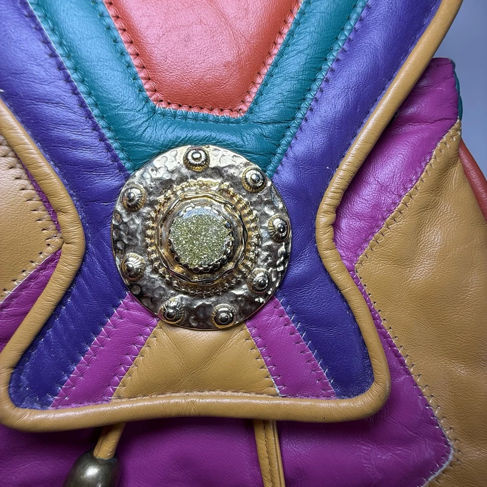 Vintage Noble Handbags Inc Leather Colorblock Tassel Purse USA Boho 70s 80s - Image 4 of 4