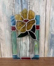Stained Glass Yellow Flower Suncatcher Panel Art Deco Mission Style Table Decor