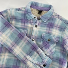 Eddie Bauer Kids Plaid Fleece Sherpa Lined Shirt Jacket Size 10 12 Blue Purple