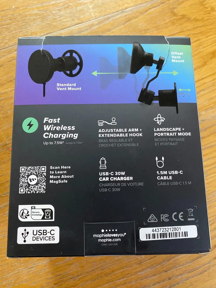 Mophie Snap carga inalámbrica montaje de ventilación para automóvil - negro Foto 2 de 4