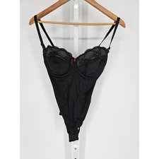 Vintage 1990s Flexees Womens Sz 36D Bodysuit Shaper Black Lace Sexy Grunge