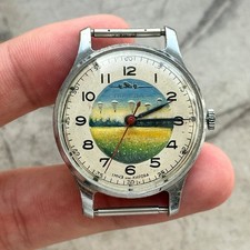 POBEDA OIL Painting Dial 1MCHZ VDV USSR Military Creativity vtg Soviet Watch