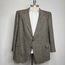 1980s Hart Schaffner Marx Mens Blazer Jacket Wool Tweed Tan Brown 56R