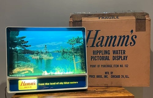 VTG 1956 HAMMS Beer Rippler MOTION Bar Light Sign With Original Box! See VIDEO