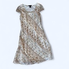 Cream Brown Floral Midi Dress Y2K Vintage Cottage Forest Fairy Boho Chic 90's