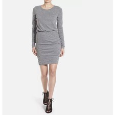 LEITH Long Sleeve Wrap Style Ruched Dress Scoop Neck Bodycon Knit Gray Size S