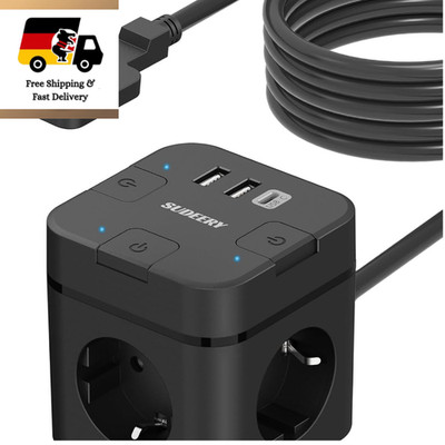 6 in 1 Steckdose Würfel USB C 4M Kabel 3 Fach Schaltbar