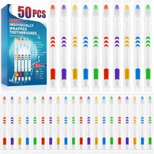 50 PCS Individually Wrapped Bulk Toothbrush Pack, Disposable Toothbrushes, K...