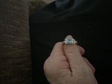 sterling silver ring with aquamarine and cubic zirconia size 8