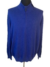 Jos A Bank 1/4 Zip Sweater Mens XXL Blue Pima Cotton Traveler Mock Neck NEW