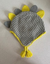 Boys Dinosaur Knitted Hat Grey Yellow Age 6-12 Months Baby Toddler
