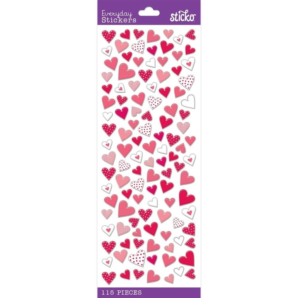 EKSUCCESS BRANDS Crafts Stickers Sticko Puffy Red White Pink Hearts Dots Patterns Various Sizes