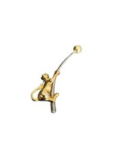 Whimsical Cat Climbing Branch Brooch Gold & Silver Tone Vintage Pin Animal