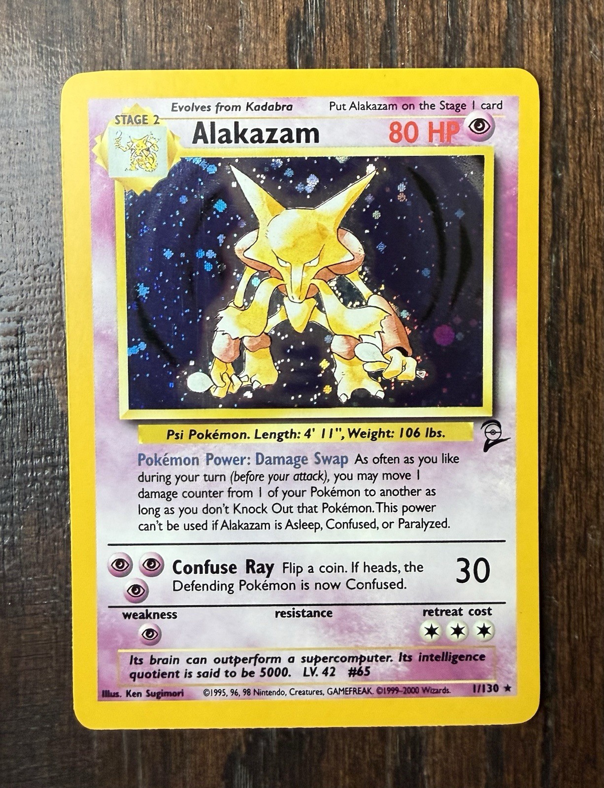 POKEMON ALAKAZAM TCG 1/130 BASE SET 2 HOLO RARE