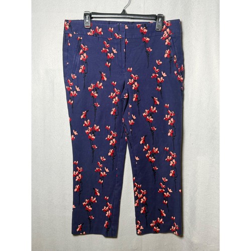 Ann Taylor LOFT Womens Navy Blue Floral Ankle Pants Size 10 Cropped Stretch