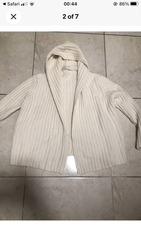 Ladies Extreme Rare Cream M&S Wool Blend Heavy Hooded Open Cardigan, Size 16 - Picture 2 of 7